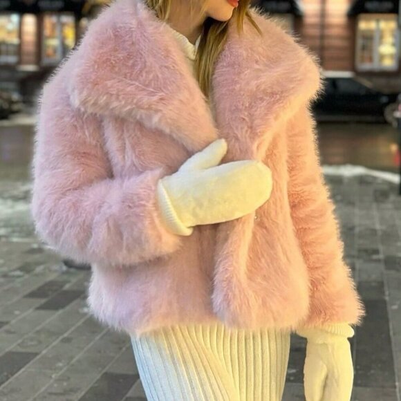 Pink Women's Casual Luxury Coat Warm Faux Fur Coat - Picture 3 of 7